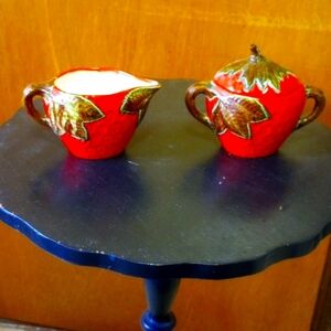 Ceramic Strawberry Sugar and Creamer Set